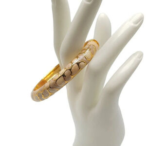 Joan Rivers Cream Enamel Gold Hinge Bangle Bracelet Diameter 2.25